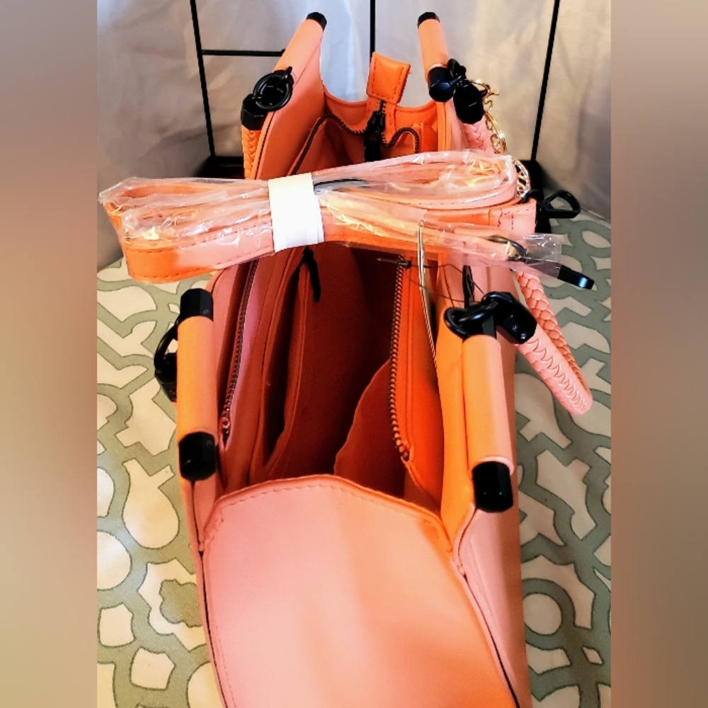 Badgley Mischka Coral Color Vegan Leather . Satchel.NWT - Picture 5 of 7